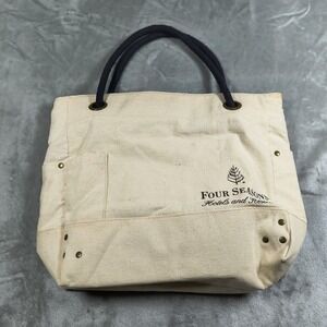 Four Seasons Hotel Resort Tote Bag Canvas Rope Handle Lined Pockets Zipper